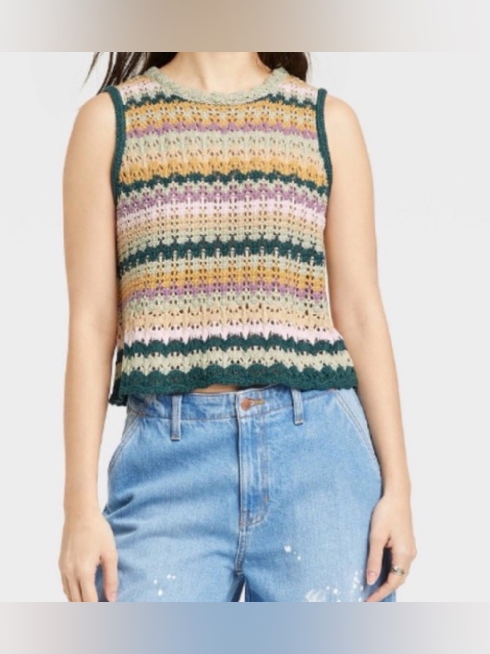 Universal Thread Cotton Blend Open Knit Tank